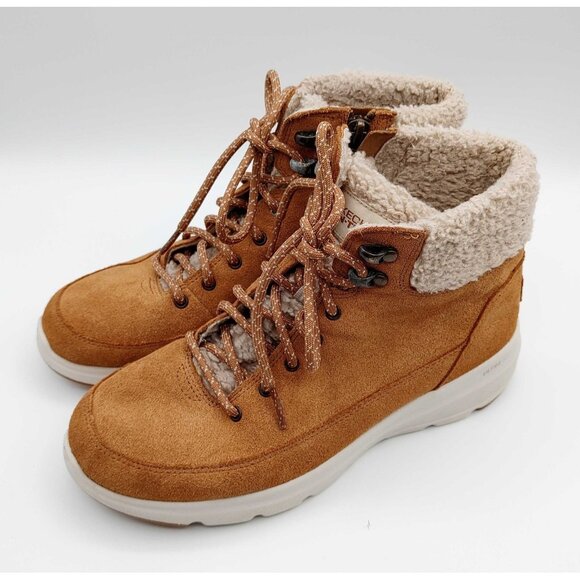Skechers Boots Womens Size 7.5 Glacial Ultra Go Brown Suede Faux Fur Lined 16677 - Picture 1 of 9